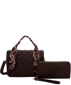 Quilted Scarf Top Handle 2-in-1 Satchel LF22919T2 COFFEE